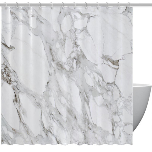 KQNZT Shower Curtains for Bathroom, Fabric Shower Curtain with Hooks, Stylish Modern Curtain, Bath Decor, White Grey Marble Art