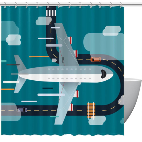 KQNZT Shower Curtains for Bathroom, Fabric Shower Curtain with Hooks, Stylish Modern Curtain, Bath Decor, Airplane Cartoon
