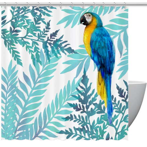 KQNZT Shower Curtains for Bathroom, Fabric Shower Curtain with Hooks, Stylish Modern Curtain, Bath Decor, Blue Tropical Leaves Parrot KQNZT Shower Curtains for Bathroom, Fabric Shower Curtain with Hooks, Stylish Modern Curtain, Bath Decor, Blue Tropical Leaves Parrot
