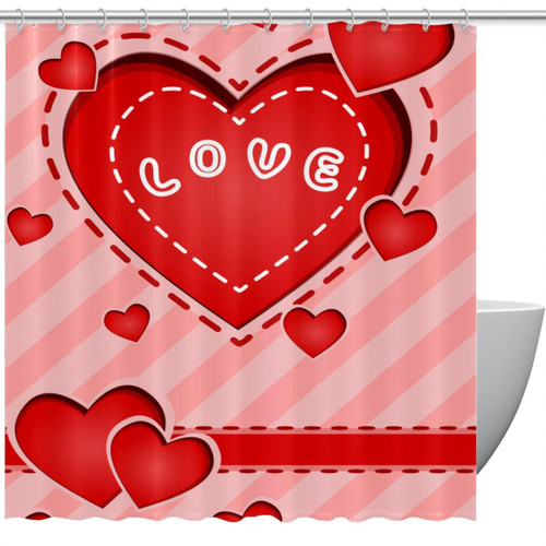 KQNZT Shower Curtains for Bathroom, Fabric Shower Curtain with Hooks, Stylish Modern Curtain, Bath Decor, Valentine's Day