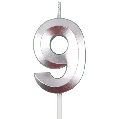 Number 9 Birthday Cake Candles, 3D Shape Number Birthday Candle, 9th Birthday Cake Topper Decorations (Silver)