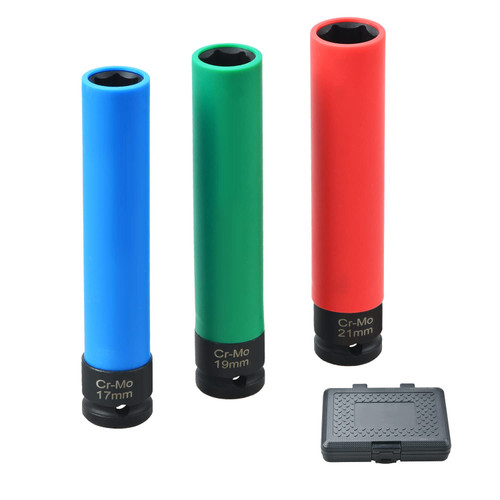 LainKeen 1/2" Drive Extra-Long 6" Impact Lug Nut Socket Set, Extra Deep Thin Wall Wheel Nut Socket Set, 150mm, 17mm, 19mm, 21mm