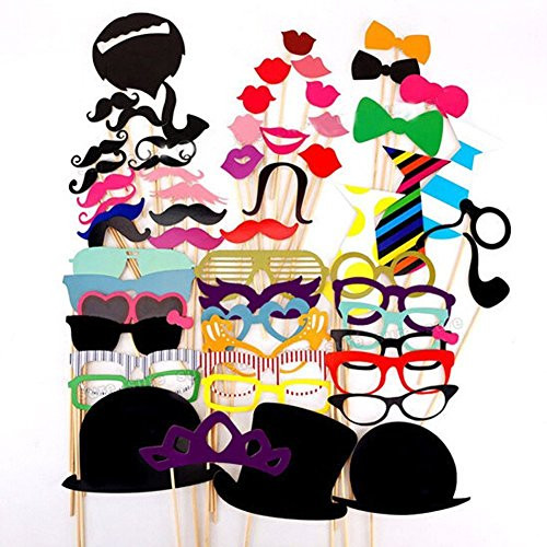 iFun iCool Photo Booth Props 58 pieces DIY Kit for Wedding Party Reunions Birthdays Photobooth Dress-up Accessories