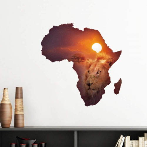 DIYthinker Lion Prairie African Continent Name Map Vinyl Wall Sticker Wallpaper Room Decal