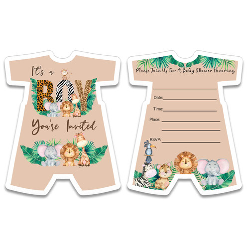 Safari Baby Shower Party Shaped Invitations Cards with Envelopes Set of 20 Jungle Elephant Giraffe Lion Baby Shower Invites Fill in Blank