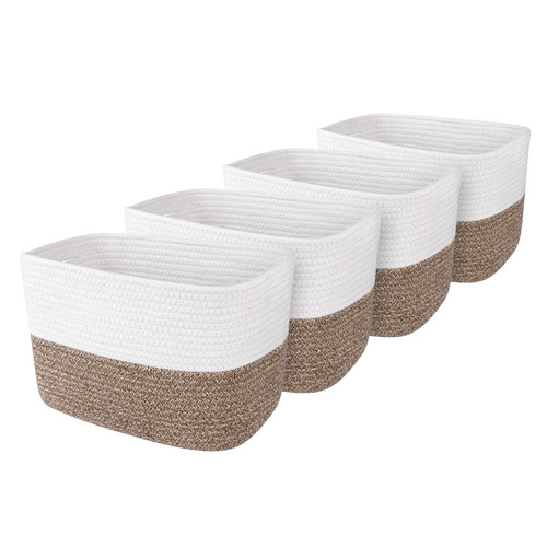 WISELIFE Storage Basket 4 Pack, Laundry Basket, Blanket Basket, Cotton Rope Basket and Woven Baskets for Organizing, toy storage for Living room, laundry room, Bedroom, Nursery, Brown