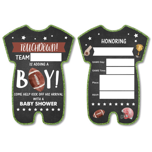 Football Baby Shower Invitation with Envelopes Set of 20 Party Shaped Invitations Fill in Blank Invites