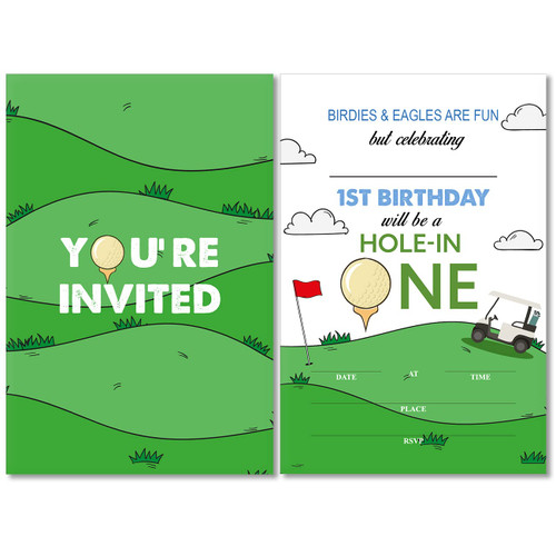 Soiceu Cute Golf 1st Birthday Party Invitations with Envelopes Set of 20 Hole in One Golf 1 Year Old First Birthday Party Invites for Girls Boys