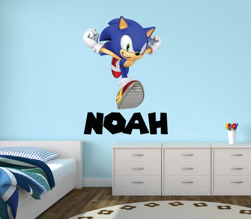 Personalized Sonic Wall Decals Baby Name Signs for Nursery Sonic Bedroom Decor for Boys Wall Sticker Wolf Sonic The Hedgehog Stickers Video Game Cartoon Gaming Removable Wall Art Vinyl Mural Decal