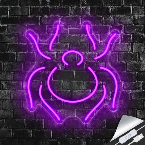 Artlast Spider Neon Sign LED Spider Neon Light for Halloween Decor Purple Neon Sign Lights Decor Spider Shape Decor Neon Night Light for Bedroom Man Cave Movie Night Theme Room Party Ambience Birthday Gifts