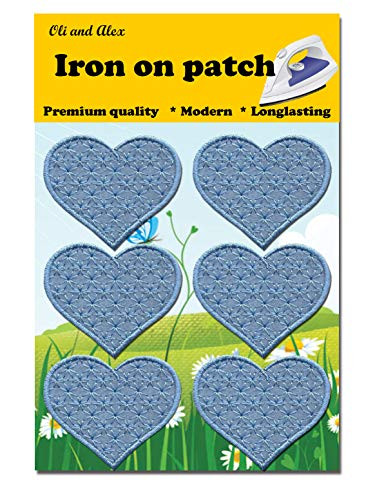 Iron On Patches - Blue Heart Patch 6 pcs Iron On Patch Embroidered Applique 2.2 x 1.8 inches (5.6 x 4.7 cm) A-23