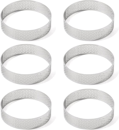 Guowall Tart Cake Ring Stainless Steel, Metal Pastry Mold for Circle Tartlet, French Dessert, Small Fruit Tarte Crust, Perforated Round Tart Cake Ring Mold (6pcs) Guowall Tart Cake Ring Stainless Steel, Metal Pastry Mold for Circle Tartlet, French Dessert, Small Fruit Tarte Crust, Perforated Round Tart Cake Ring Mold (6pcs)