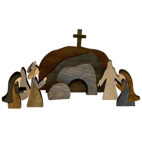 PMUYBHF Easter Resurrection Scene Set, Easter Wooden Decorations Religious for The Home Table, Spring Christian Home Figurine Ornament Cross Risen Christ Figurine Decor Easter Crafts (AB)