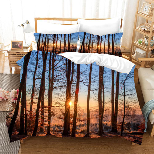 StarBlue-HGS Winter Forest Sunrise Duvet Cover Set Twin Queen King Landscape Bedding Set Pillowcase Comforter Cover (Twin)