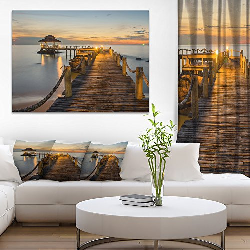 Designart PT9332 20 12 Brown Wooden Pier in Evening Seashore Photo Canvas Print, 20" x 12", Yellow Designart PT9332 20 12 Brown Wooden Pier in Evening Seashore Photo Canvas Print, 20" x 12", Yellow