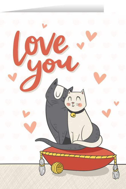 'Love You' Kitten Valentine's Holiday Greeting Card | Single or bundle of 6 (6)