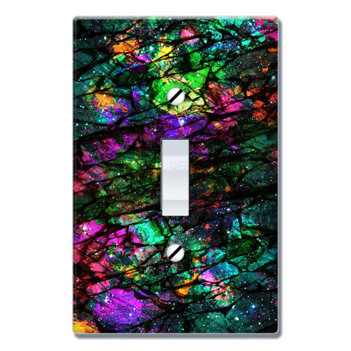 WIRESTER Single Gang Toggle Light Switch Plate/Wall Plate Cover - Purple Green Galaxy Marble