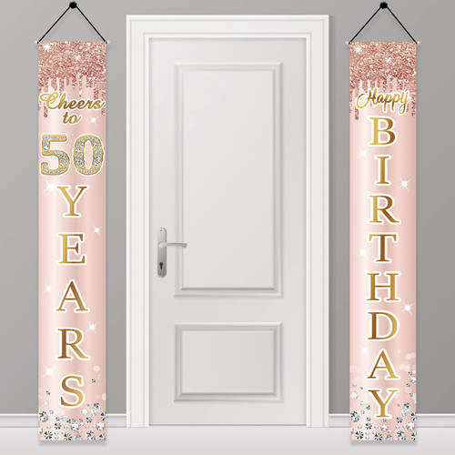 50th Birthday Decorations Door Banner for Women, Pink Rose Gold Cheers to 50 Years Birthday Backdrop Sign Party Supplies, Happy Fifty Birthday Porch Decor for Outdoor Indoor 50th Birthday Decorations Door Banner for Women, Pink Rose Gold Cheers to 50 Years Birthday Backdrop Sign Party Supplies, Happy Fifty Birthday Porch Decor for Outdoor Indoor