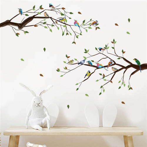 Condessacity Tree Stickers For Wall Hummingbirds on The Tree Branch Green Leaves Wall Decals Large Vinyl Plant Murals Removable Peel And Stick Wall Art Home Decor For Living Room Bedroom Offices TV Wall