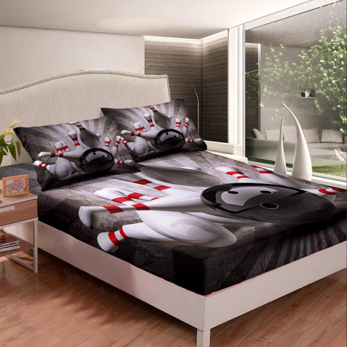 Feelyou 3D Bowling Ball Bed Sheets Sports Theme Bed Sheet Set for Kids Boys Girls Youth Modern Athlete Competitive Bedding Set Chic Ball Game Decor Fitted Sheet Bedroom Collection 2Pcs Twin Size