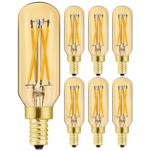 Dimmable E12 Edison Bulb 4W Equal 40 watt Light Bulb AC120V Warm White 2700K Amber Edison Small Candelabra Base 40 Watt 400LM Tubular T6 led Bulb for Rustic Pendant,Chandeliers,Wall sconces,6Pack