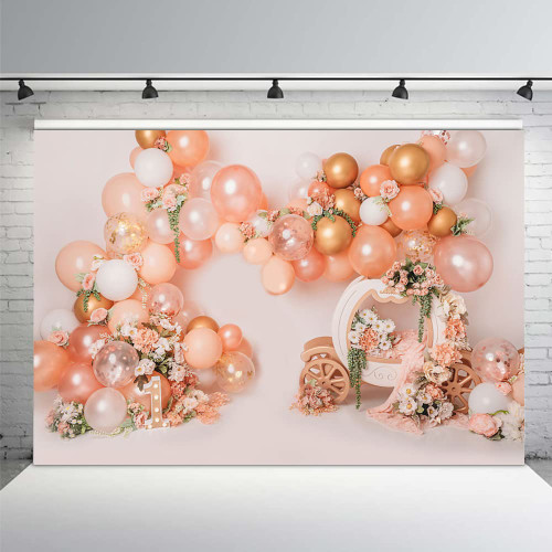 MEHOFOND 7x5ft Pink and Gold Balloon Girl First Birthday Backdrop 1st Bday Party Decorations Floral Photography Background Carriage Photo Portrait Booth Studio Props for Cake Smash MEHOFOND 7x5ft Pink and Gold Balloon Girl First Birthday Backdrop 1st Bday Party Decorations Floral Photography Background Carriage Photo Portrait Booth Studio Props for Cake Smash
