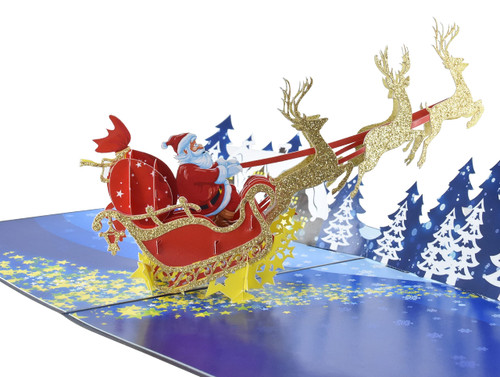 Santa Sleigh at Night Christmas Pop Up 3D Greeting Card