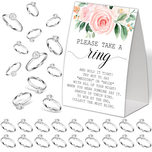 Bridal Shower Games Put A Ring on It,Bridal Shower Decorations,Wedding Game Card With Boho Flower,Engagement Party Games,Bridal Shower Favors,Plastic Rings for Bridal Shower Game(6)