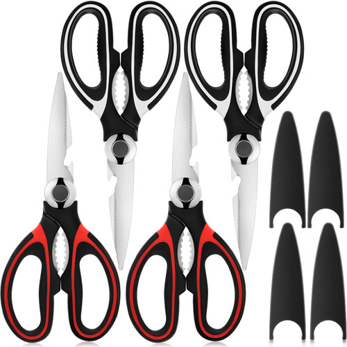 4 Pack Kitchen Shears with Covers Heavy Duty Kitchen Scissor for General Use Multi Function Stainless Steel Kitchen Shears Dishwasher Safe for Food Meat Chicken Poultry Fish Meat Vegetables BBQ