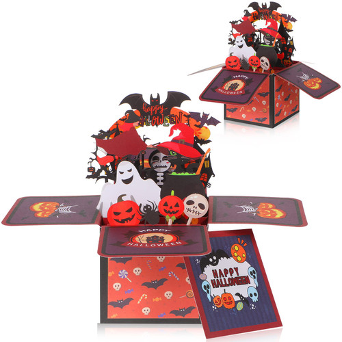 2 Packs Halloween Greeting Cards Halloween Pop up Card with Envelopes 3D Box Cards for Halloween Party Kids Students (Bats)
