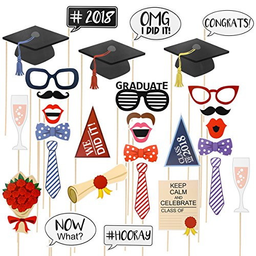 OULII 2018 Graduation Photo Booth Props Graduate Party Decorations Party Pose Sign Kit for Graduation Theme Party Favors Supplies 30pcs