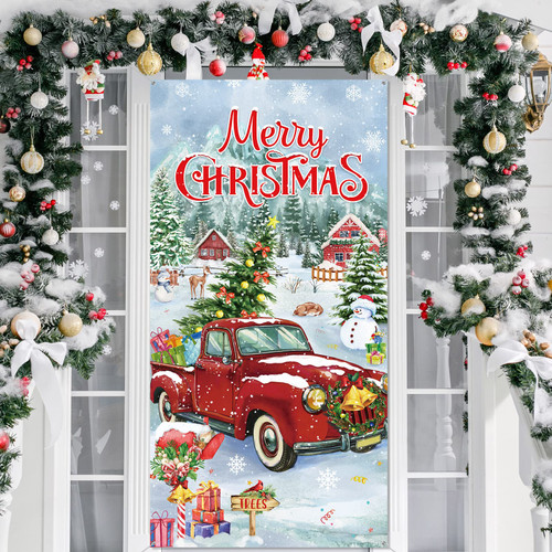 Christmas Door Covers Red Truck Xmas Cover for Door Christmas Truck Front Door Cover for Merry Christmas New Year Photography Background Party Decoration, 70.9 x 35.4 Inches Christmas Door Covers Red Truck Xmas Cover for Door Christmas Truck Front Door Cover for Merry Christmas New Year Photography Background Party Decoration, 70.9 x 35.4 Inches
