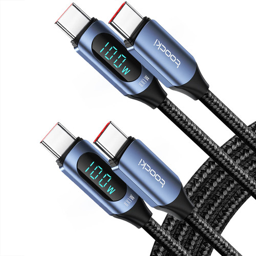 100W USB C to USB C Cable 6.6ft/2Pack Type C Charge Fast Charging Cable USB C Cable with LED Display, C to C Type Fast Charging Cable 480Mbps Nylon Braided Type C Cable for Samsung Galaxy iPad MacBook