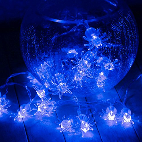 ITART Blue Spider String Lights Halloween Decorative String Lights 20 LEDs 6ft Battery Operated Halloween Décor Indoor Outdoor Party Lighting Decoration