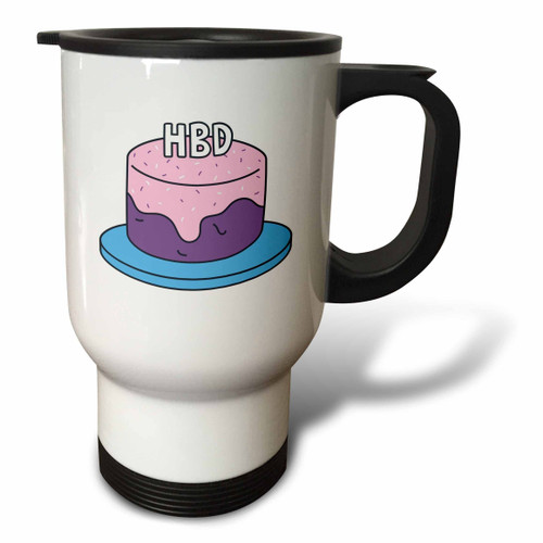 3dRose Rosette - Greetings - Purple Happy Birthday Cake - Travel Mugs (tm-360460-1)
