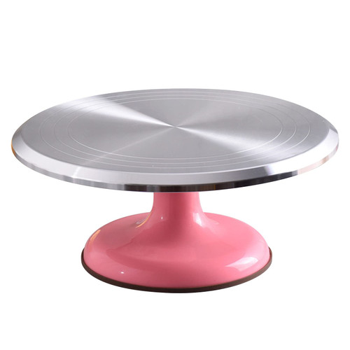 Revolving Cake Decorating Stand, Professional Silent Bearing Cake Turntable 10 Inch Aluminum Alloy for Chefs for Cake Decorating Supplies (Pink)