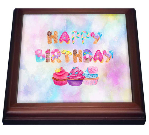 3dRose Image of Sweet and Delicious Happy Birthday Letters, Cupcake,... - Trivets (trv_329222_1)