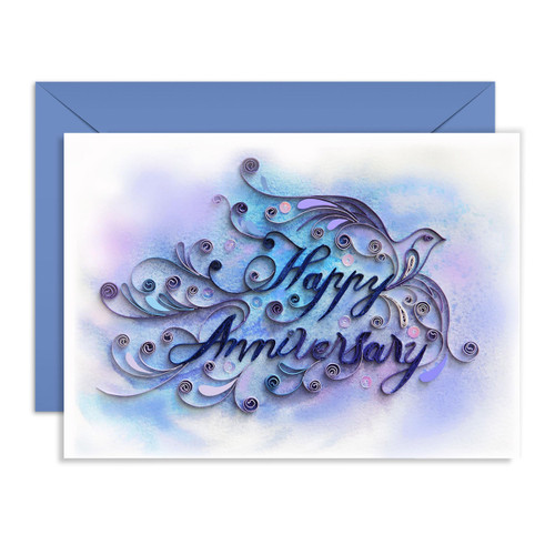 TUMYBee Happy Anniversary Quilling Card, Love Wedding Engagement Anniversary Greeting Card, Handmade 3D Quilling Card for Love, Friend, Husband, Wife, Classy and Luxury Paper Card Postcard with Envelop (Happy Anniversary)