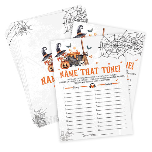 Halloween Name That Tune Game, Halloween Game for Baby Shower, Baby Shower Decorations, Fall Gender Reveal Party Supplies, Set of 30 Game Cards - WY13