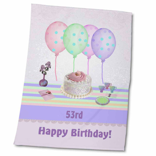 3dRose 53rd White Icing Cake with Balloons and Vase of Flowers, Pastels - Towels (twl-113250-2)