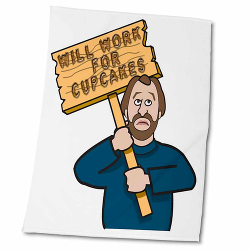 3dRose Funny Humorous Man Guy with A Sign Will Work for Cupcakes - Towels (twl-117066-2)