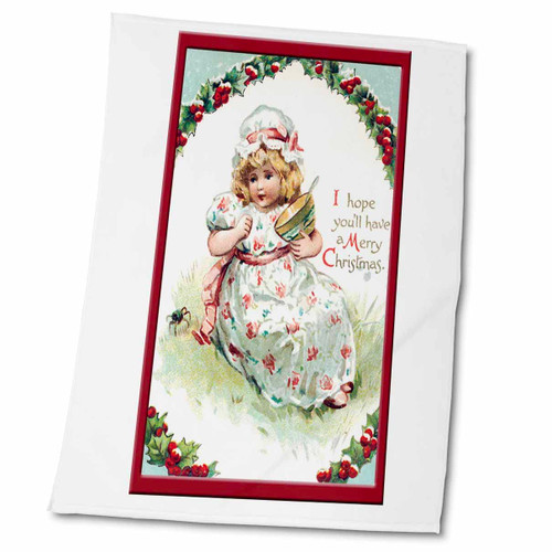3dRose Vintage Christmas Card with Cute Little Girl in Red and White with... - Towels (twl-126206-2) 3dRose Vintage Christmas Card with Cute Little Girl in Red and White with... - Towels (twl-126206-2)