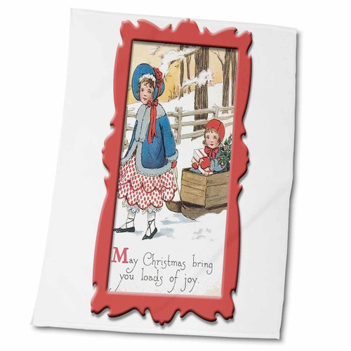 3dRose Vintage Christmas Card Little Girl Pulling a Sled with a Cute Little... - Towels (twl-126211-2) 3dRose Vintage Christmas Card Little Girl Pulling a Sled with a Cute Little... - Towels (twl-126211-2)