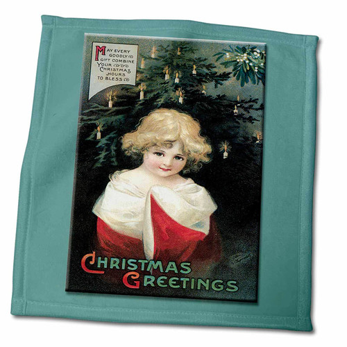 3dRose Vintage Christmas Card with Little Girl in Front of a Christmas Tree... - Towels (twl-153205-3)