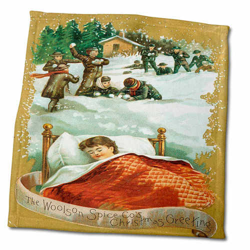 3dRose Christmas Card with Child Sleeping Dreaming of Snowball Fights,... - Towels (twl-153276-3)