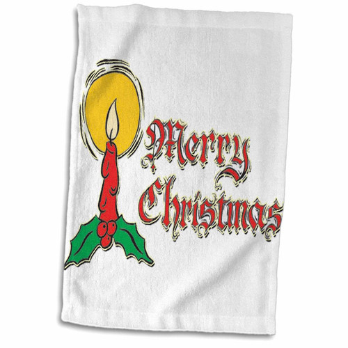 3dRose Merry Christmas Lighted Candle - Towels (twl-160510-1)