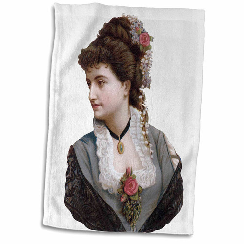 3dRose Victorian Era Woman with Pink Roses in Her Hair and Bouquet - Towels (twl-175389-1)