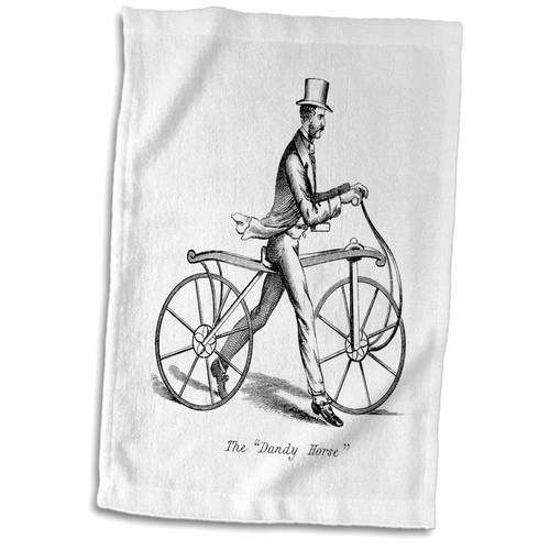 3dRose Florene - Steampunk - Print of Man with 1850 Walking Bike - Towels (twl-204028-1)