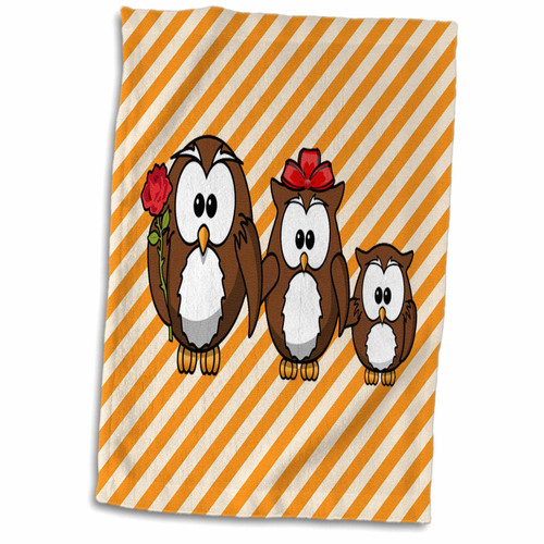 3dRose Print of Family Of Owls On Orange Stripes - Towels (twl-204342-1)