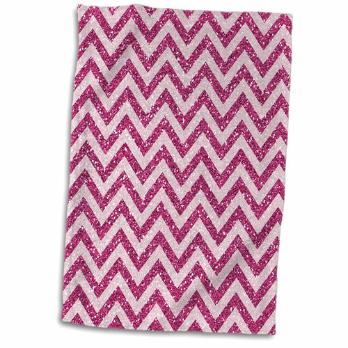 3dRose Bright Pink Glitter Effect Chevron Stripes - Towels (twl-210932-1)